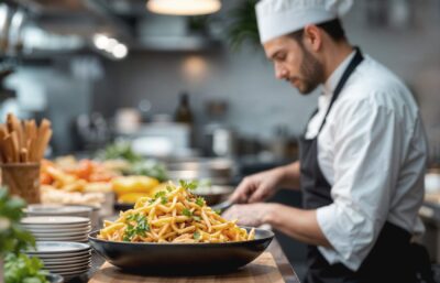 Hospitality intern serving customers in Spain