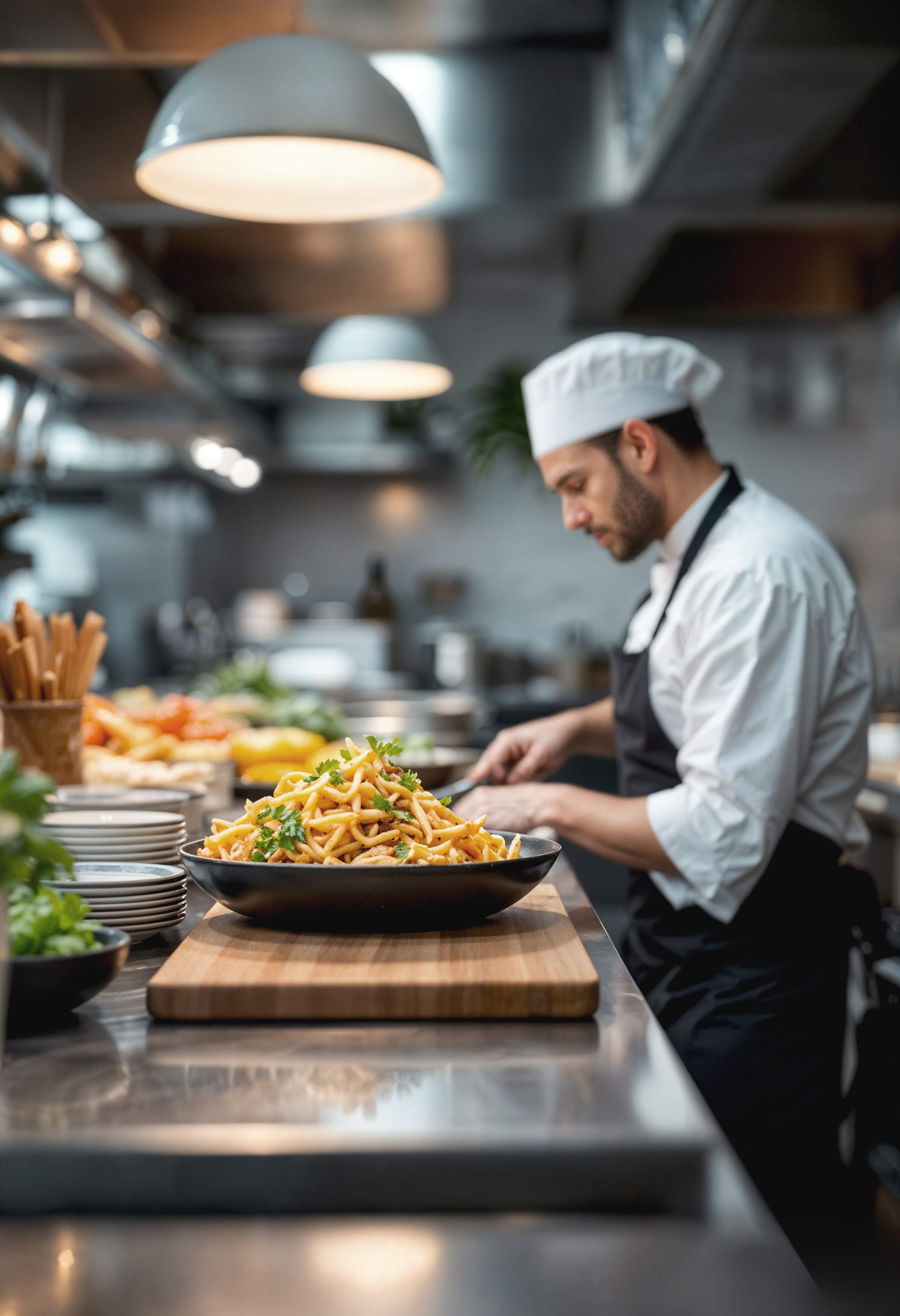 Becario de hostelería que atiende a clientes en España