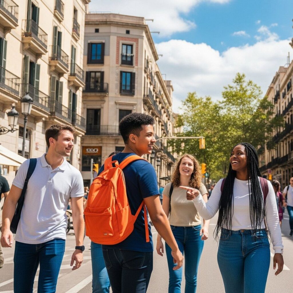Studenten gehen durch Spanien