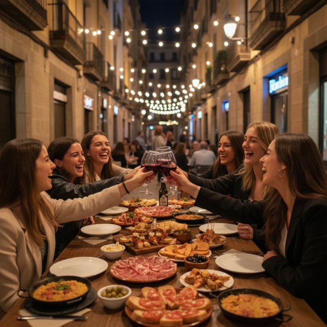 interrns eating at a night out