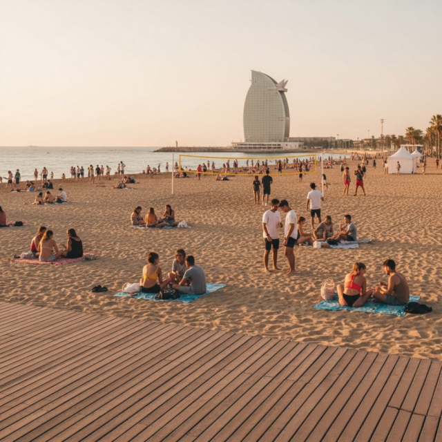Illustration of beach in Barceloneta