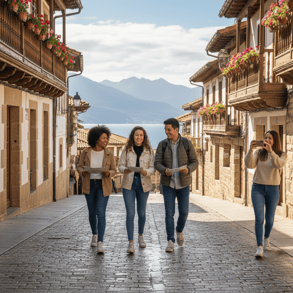 Studenti che camminano per le strade delle Asturie